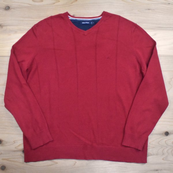 2000sUSA古着 NAUTICA ノーティカ 刺ロゴ コットン セーター sizeXL 赤 レッド ビッグシルエット 大きいサイズ アメリカ 2000年代 Y2K拍卖