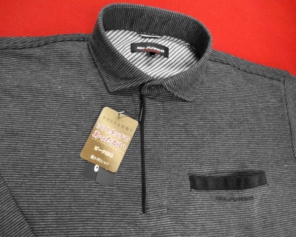 新品 Mr.JUNKO 長袖 ポロ M ピーチ起毛 隠しジッパー シャツカラー   /POLOパパ 拍卖