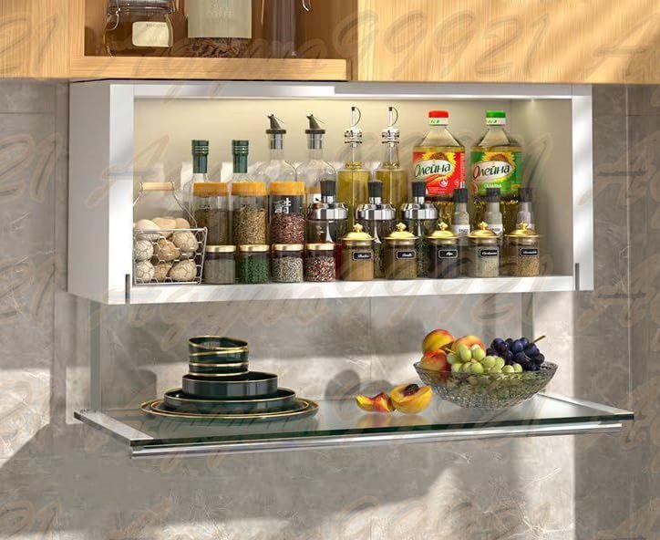 キッチン多機能調味料収納棚折りたたみ収納棚ドロップダウン式昇降引籠ハンガー下調味食器棚収納神器(L50*W18.5*H23.5CM 白)拍卖