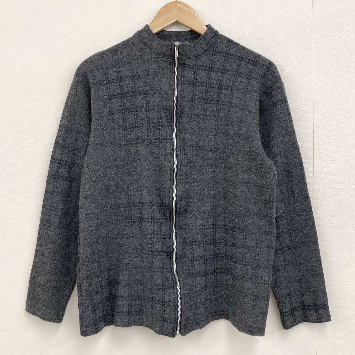 田中オム AD1998 コムデギャルソンオム チェック プリント ニット ジップ ジャケット グレー HOMME ブルゾン 縮絨 archive 4020213拍卖