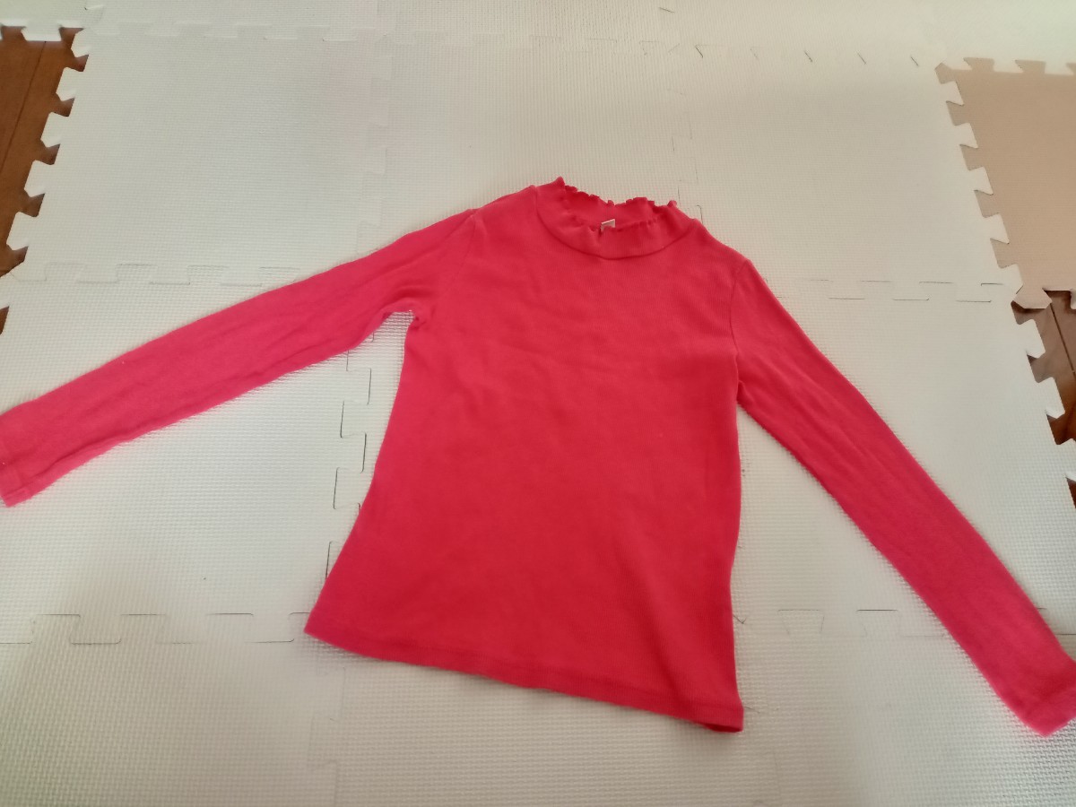 ユニクロ☆首回りフリル*リブ長袖カットソー*朱色☆サイズ130拍卖