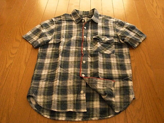 リズムオブライフ ユナイテッドアローズ かっこいい半袖ドレスシャツ ネイビー&ダークグリーン サイズM拍卖