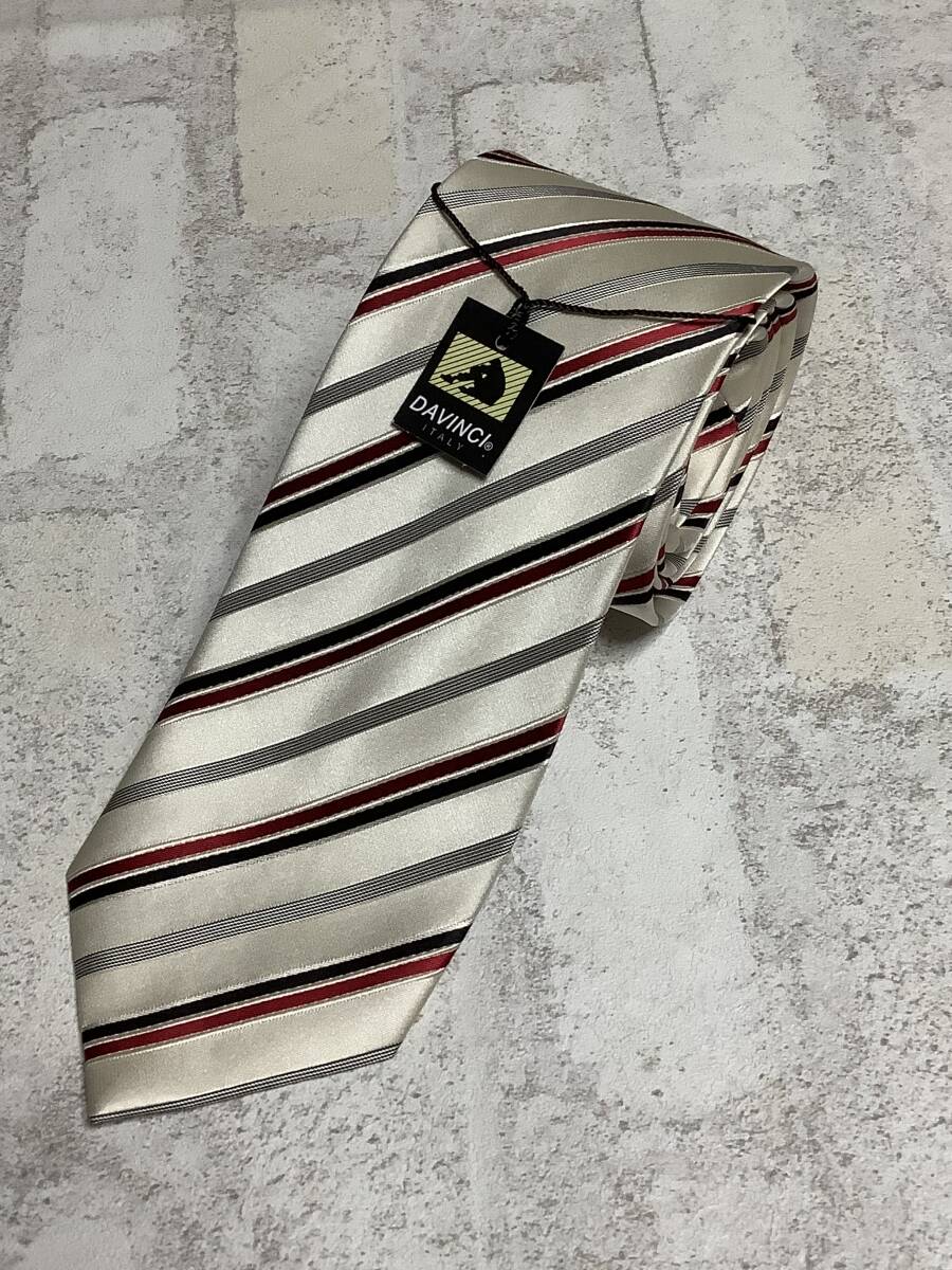 新品未使用★DAVINCI ダヴィンチ シルク100%ネクタイ お洒落でゴージャスなストライプ 少し長い目サイズ拍卖
