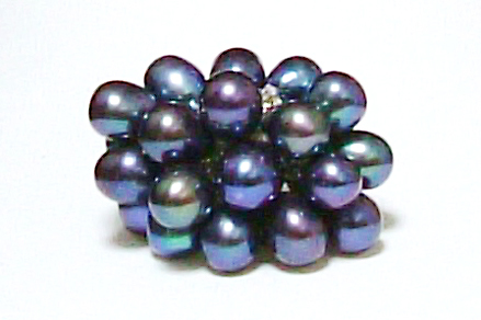 真珠層100%●天然淡水真珠の指輪●ブラックパール拍卖