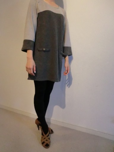 【KCM】yng-24-M★新品未使用★【Ailes 】7分袖 チュニック ボタン付き M グレー レディース拍卖