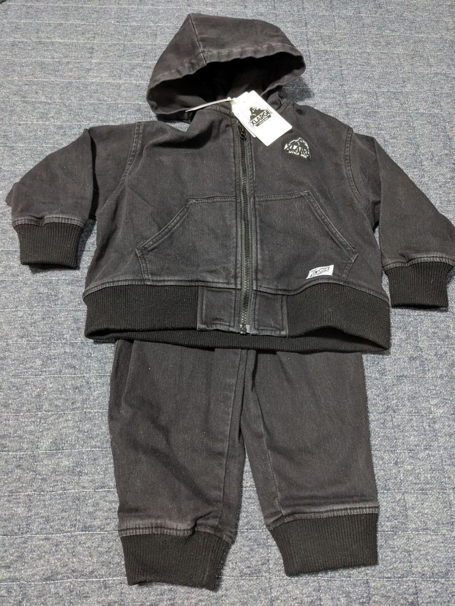 新品未使用 XLARGE エクストララージ セットアップ 100サイズ 子ども キッズ ブラック 黒 デニム 上下セット 拍卖