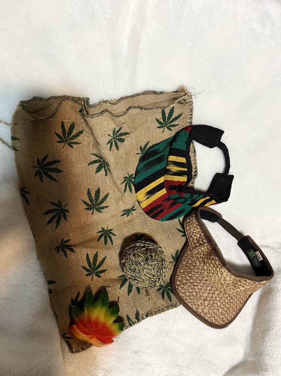 【 HEMP セット】 麻袋 サンバイザー キャンドル 麻紐 ★ レゲエ ラスタ マリファナ marijuana HIPHOP拍卖