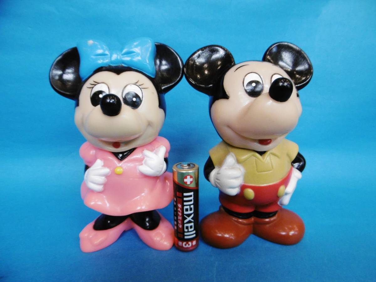 当時物★ミッキー/ミニー2点セット/三菱銀行/ソフビ貯金箱/昔販促品昭和レトロ★拍卖