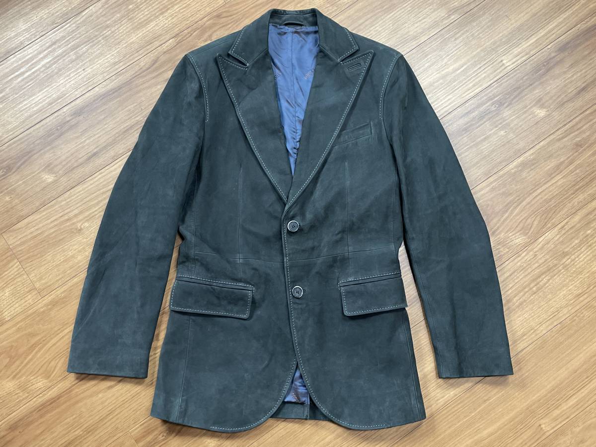 国内正規品 VERSACE COLLECTION ヴェルサーチ コレクション カウレザー 牛革 テーラードジャケット ヌバック 2B サイズ44拍卖