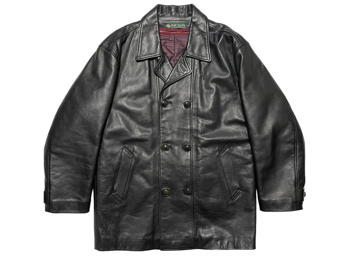 極美品 Mサイズ PAIR SLOPE ペアスロープ ダブルブレスト レザージャケット コート 着脱キルティングライナー拍卖