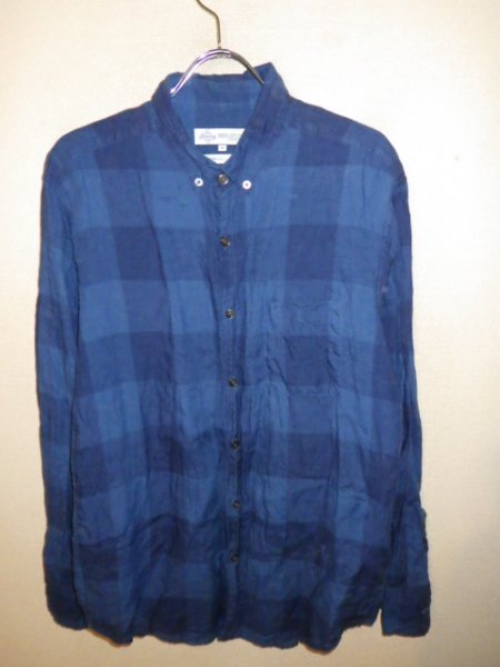 z4031BEAMS★ビームス★B:MING★リネン素材★長袖ボタンダウンシャツ★サイズM★チェック柄★人気★送料格安拍卖