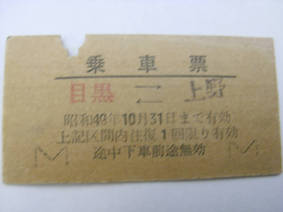 国鉄 乗車票 目黒-上野 昭和49年10月31日まで有効拍卖