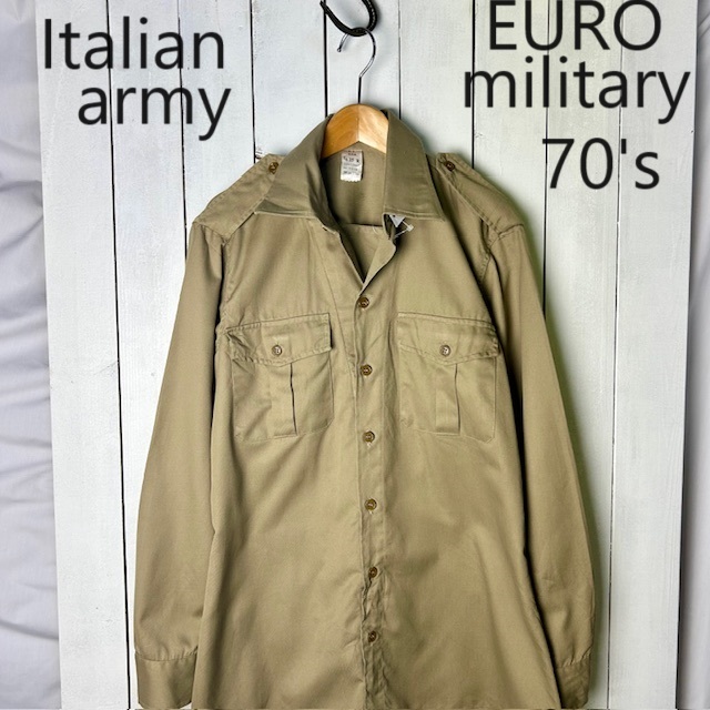 イタリア軍実物 70s チノシャツ イタリアンアーミー 15 R ミリタリーシャツ ユーロ ヨーロッパ オールド ヴィンテージ 長袖 S程度 ●91拍卖