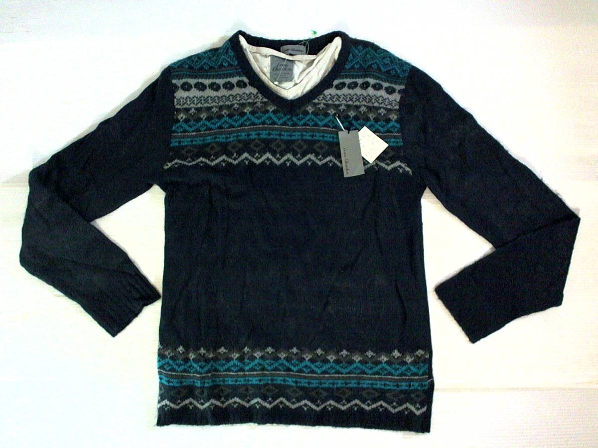 ☆新品・未使用★ルイスシャブロン【LOUIS CHAVLON】ニット セーター プルオーバー インナーTシャツ付きセットアップ L 濃紺グレー拍卖