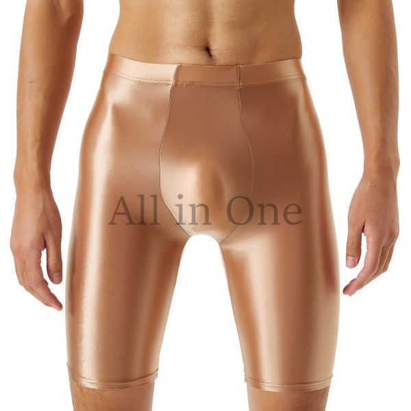 91-60-20 メンズ ツヤツヤ 光沢 ロング スパッツ パンツ 【ブラウン,Lサイズ】男性 セクシー ショーツ パンティー ボクサー ブリーフ .2拍卖