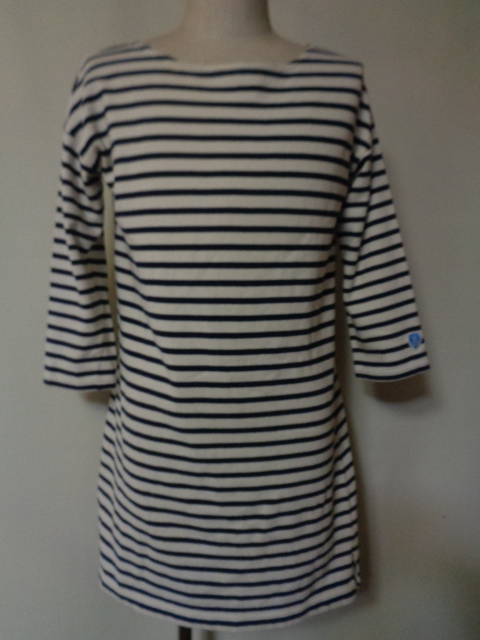 ORCIVAL オーシバル チュニック ワンピース バスクシャツ 5分袖 サイズ1 ボーダー カットソー 生成り/ネイビー拍卖