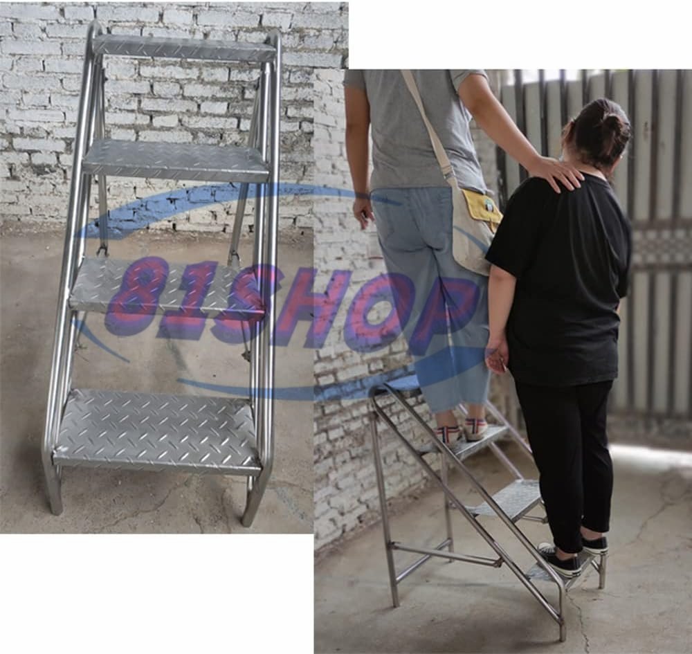 「81SHOP」産業用折りたたみ式ステンレス鋼踏み台 家庭用階段 耐荷重150kg ステンレス踏台4段はしご 滑り止め ポータブル 大人/子供兼用拍卖