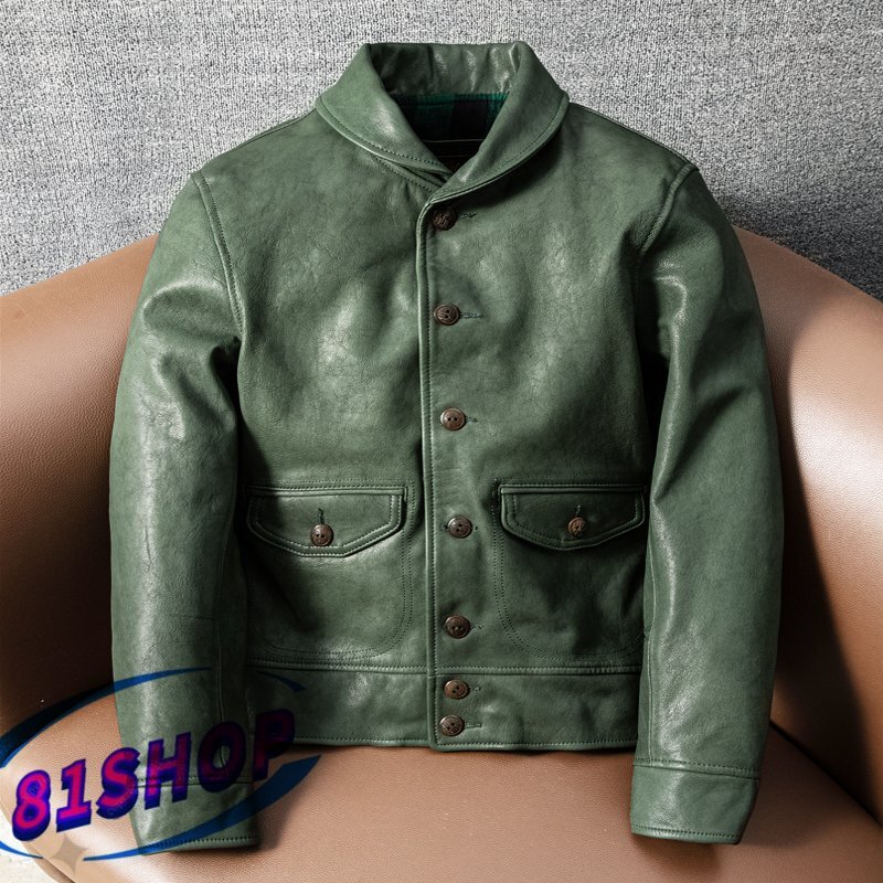 「81SHOP」高品質 ■メンズ 革ジャン レザージャケット 最上級 羊革 本革 革ジャンメンズジャケット グリーン M~5XL拍卖