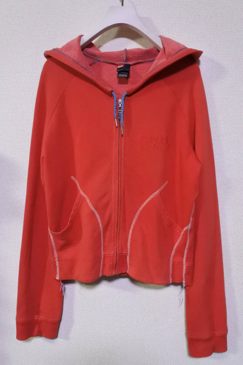00's DIESEL ディーゼル ショート丈 ビッグフード スウェット パーカー size M 旧タグ Y2K拍卖