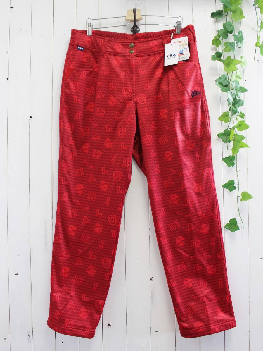 新品*FILA GOLF/フィラゴルフ*防寒防風 ストレッチ ボンディングパンツ 総柄 レディース(LL) 定価8,900円/スポーツウェア 赤拍卖