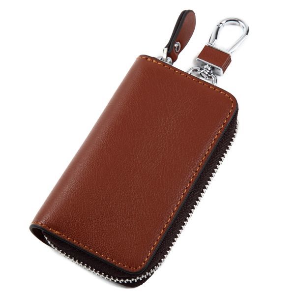 Foppery スマートキーケース スマートキー 専用 本革 レザー キーケース 大型キー対応 カード収納 可能 カラビナ付き (ブラウン)拍卖