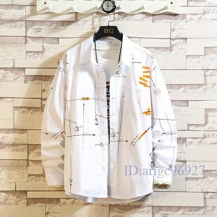 S466☆新品メンズシャツ カジュアルシャツ アウター ゆったり 長袖シャツ 大きいサイズあり 白 XL/2XL/3XL/4XL/5XL拍卖