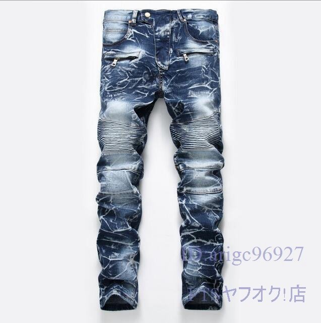 V303☆新品メンズジーンズ バイクパンツ デニムパンツ カジュアル 欧米風 ジーパン ユーズド加工 大きいサイズあり ブラック拍卖