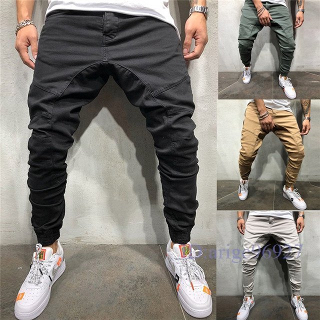 T524☆新品メンズ ジョガーパンツ チノパン ストレッチ カーゴパンツ スキニー ロング丈 ゆったり カジュアルパンツ ジャージ 黑 M拍卖