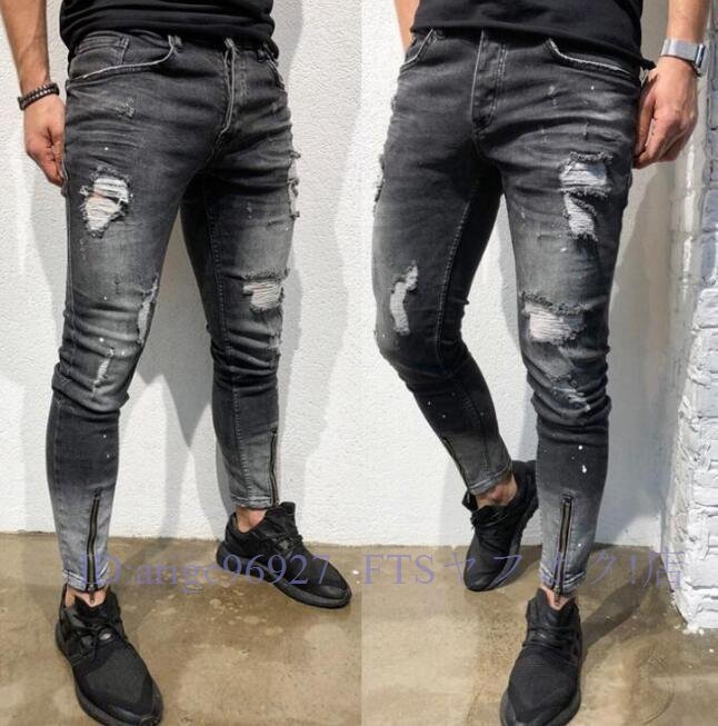 A5865☆新品秋 カジュアル メンズジーンズ ジーパン スキニーパンツ デニムパンツ ウォッシュ ストレッチ バイクジーンズ ダメージ拍卖