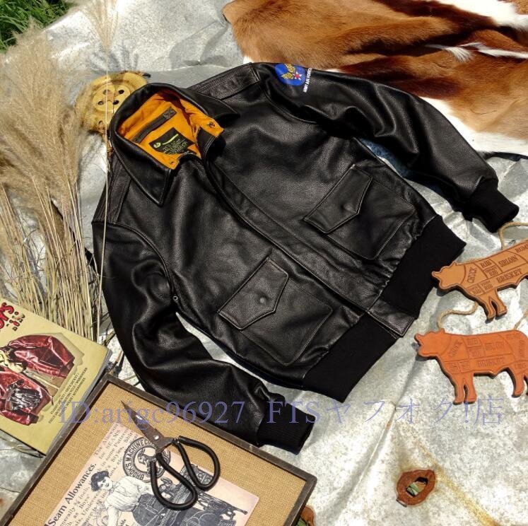 A5518☆新品フライトジャケット レザージャケット カウハイド 牛革 ライダースジャケット 本革 革ジャン スカジャン メンズ 3色 S~4XL拍卖