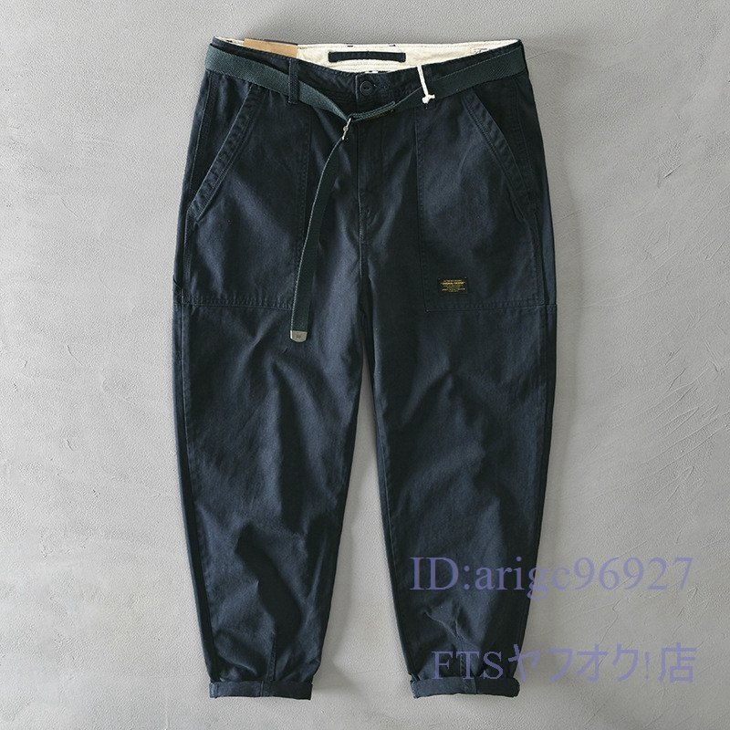 U318☆新品カーゴパンツ メンズ* ワークパンツ ミリタリー カジュアル 作業ズボン チノパン ブィンテージ ベルト付き【Z329】紺色 W38拍卖