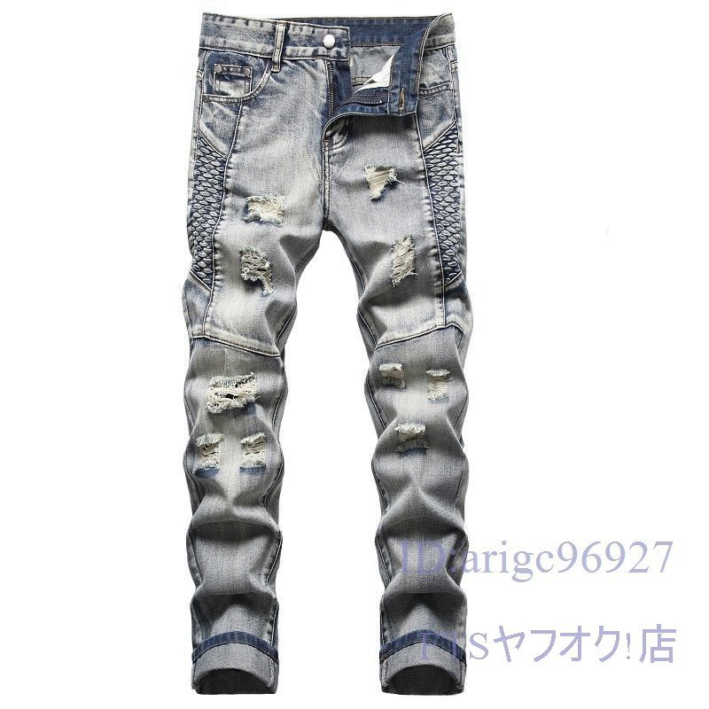 S571☆新品メンズデニムパンツジーンズバイクパンツジーパンライダーパンツスキニーパンツストレッチパン大きいサイズ w40拍卖