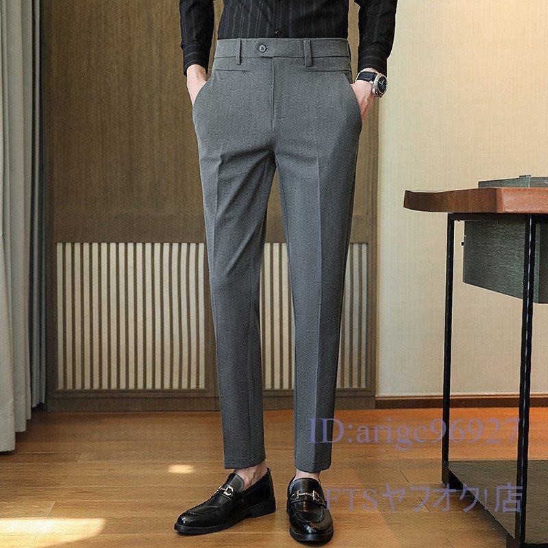 T864☆新品ビジネスパンツ ☆スラックス メンズ 春秋 ノータック スリム 無地 ボトムス チノパン クールビズ【960】グレー W34拍卖