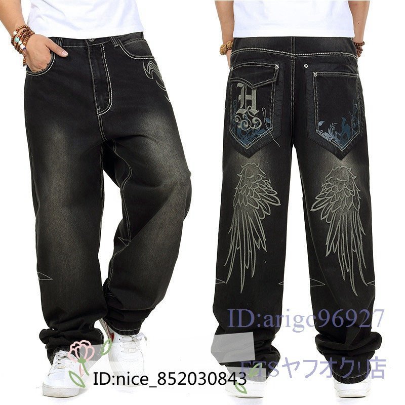 T789☆新品デニムパンツ スケートボードパンツ メンズ ジーンズ バギーパンツ デニム ワークパンツ ボトムス 大きいサイズあり 刺繍W38拍卖