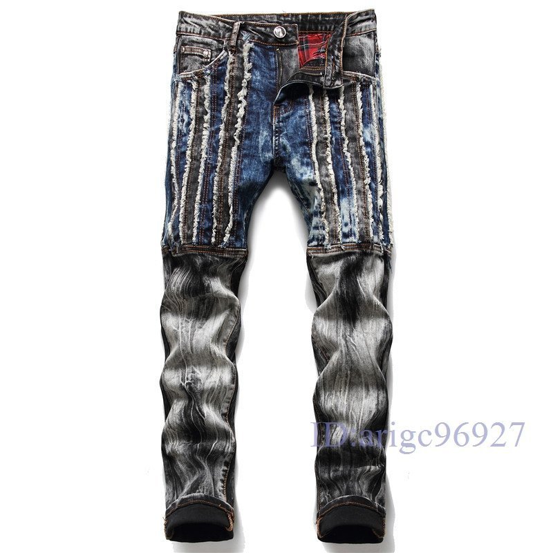 S404☆新品メンズ デニムパンツ バイクパンツ ジーンズ メンズダメージ ライダー クラッシュ加工 ジーンズヴィンテージ w34拍卖