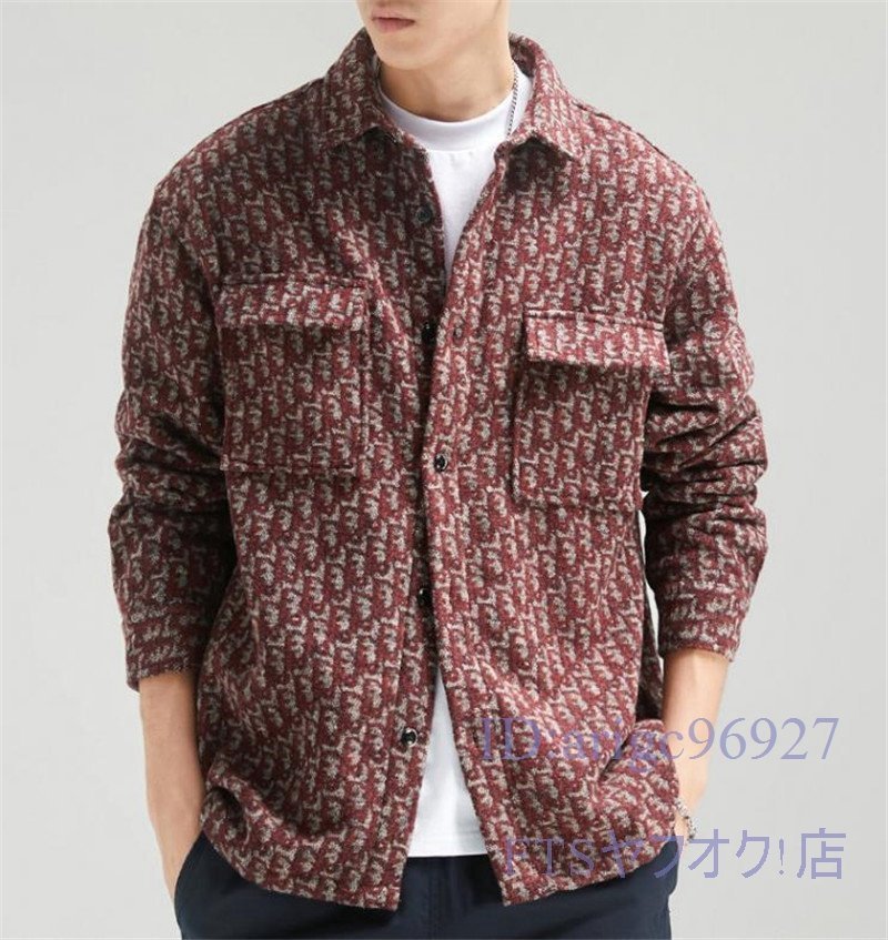 U269☆新品シャツジャケット ウール混ん メンズ* 秋冬ジャケット ジャンパー トップス ブルゾンカジュアル あずき色 L拍卖