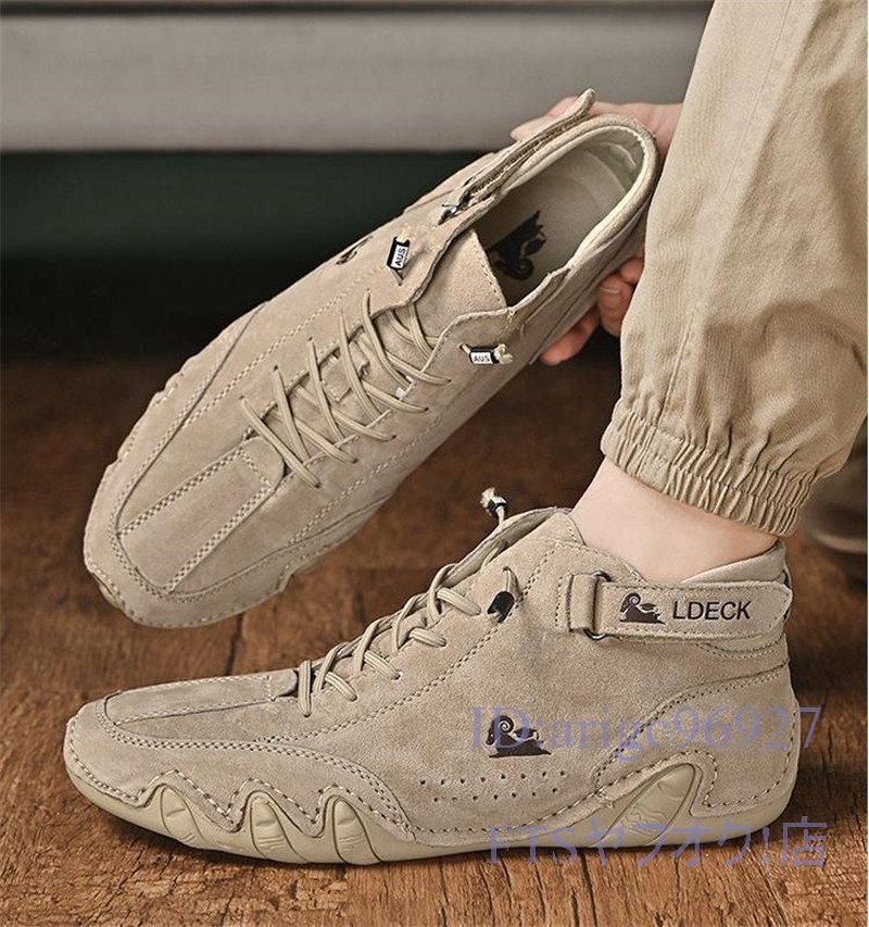 T947☆新品マーティンブーツ スリッポン ショートブーツ メンズ スニーカー 春秋靴 ドライビングシューズ カーキ 27.5cm拍卖