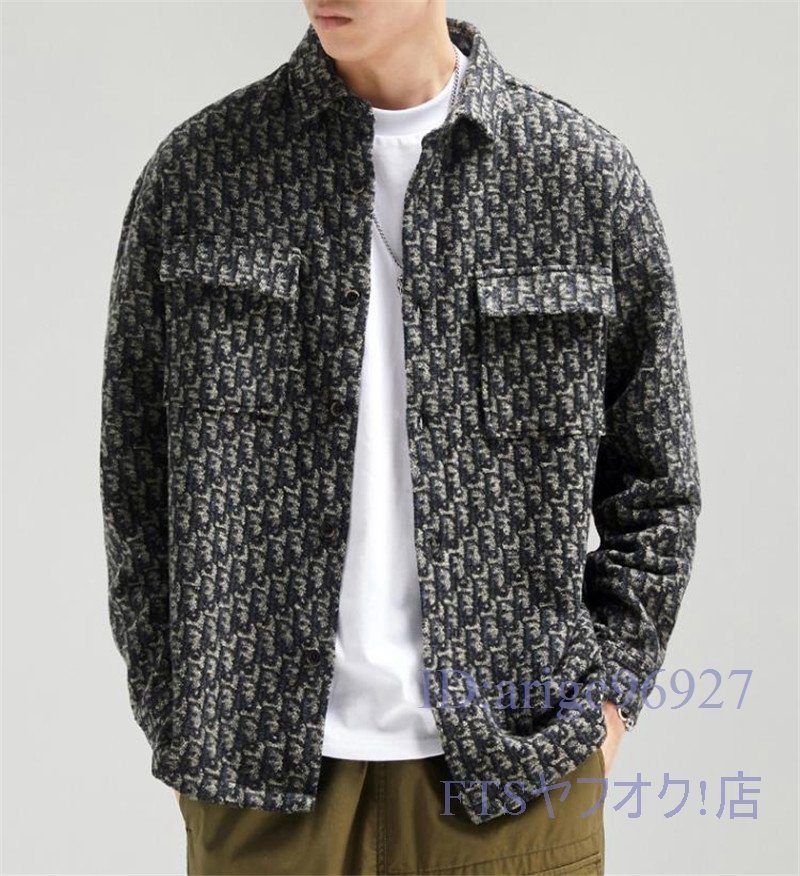 U378☆新品シャツジャケット ウール混ん メンズ* 秋冬ジャケット ジャンパー トップス ブルゾンカジュアル 紺色 M拍卖