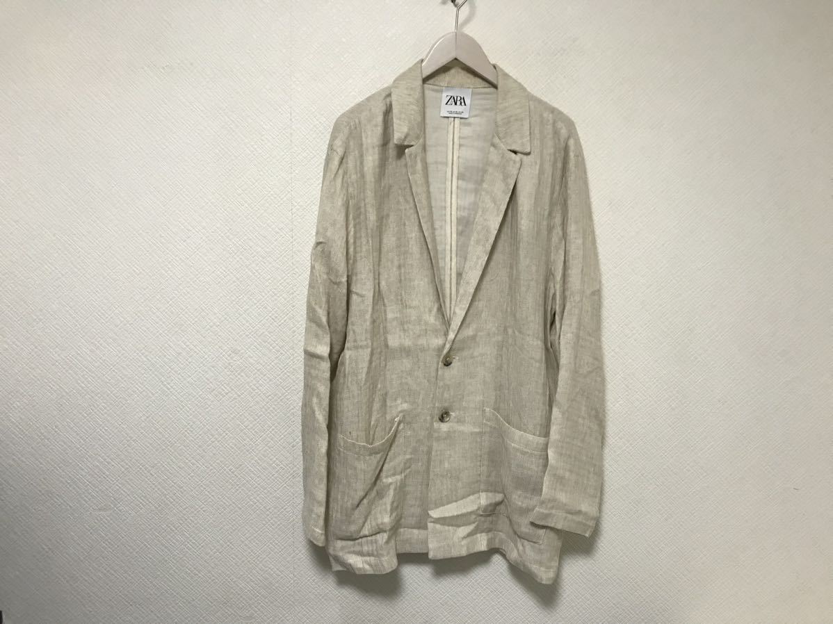 本物ザラZARAコットン麻リネンサマーテーラードジャケットメンズサーフワークアメカジビジネススーツ白オフホワイトXLモロッコ製拍卖