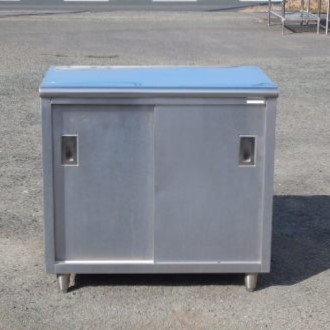 業務用 ステンレス 扉付き 作業台 調理台 W90 D60 H85cm 厨房 片面 引違戸 食器庫拍卖