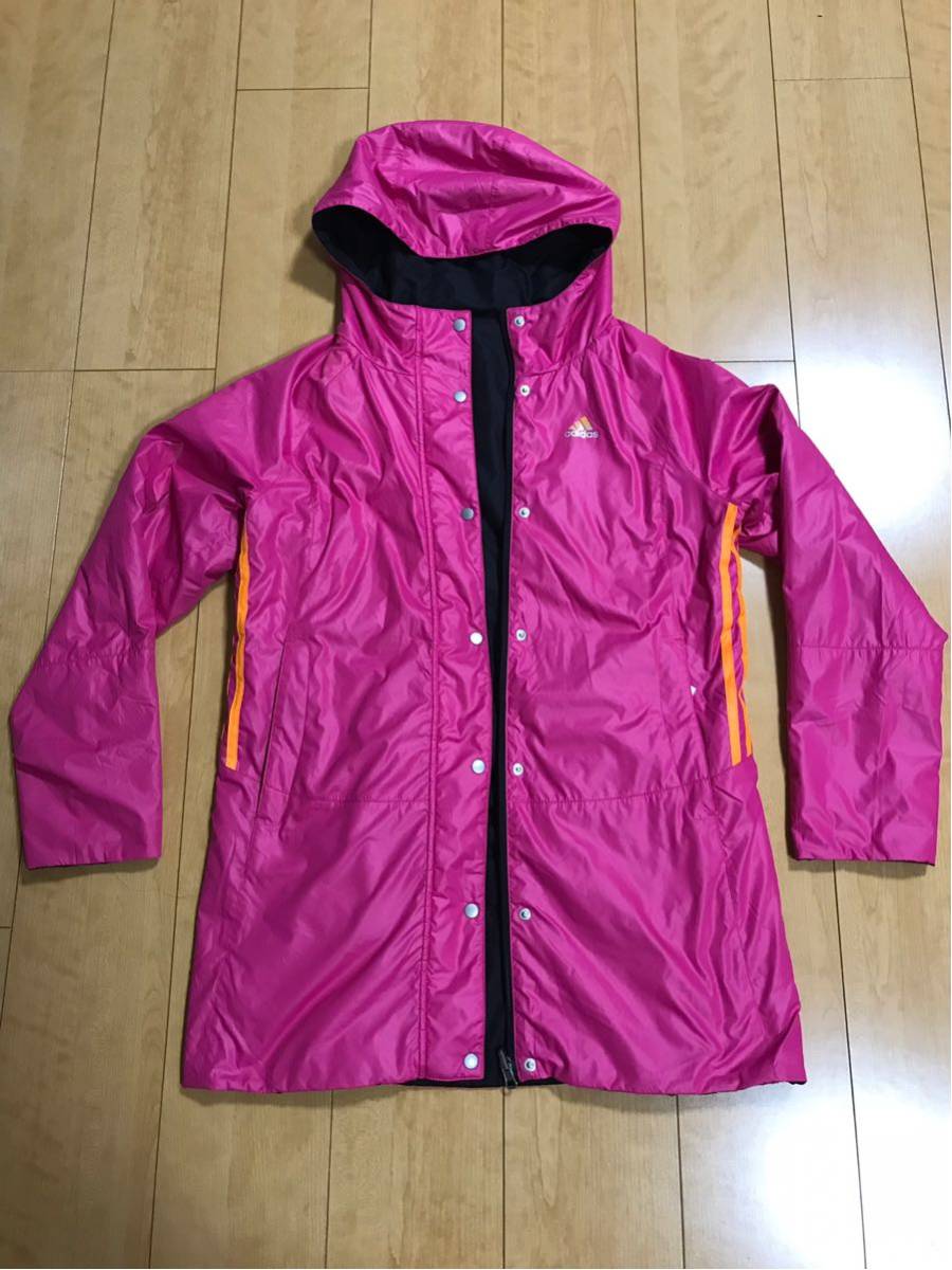 美品★adidas climaproof アディダス コート リバーシブル ピンク 黒 レディース サイズS150 160センチ 女 女児 オーバー ジャンパー拍卖