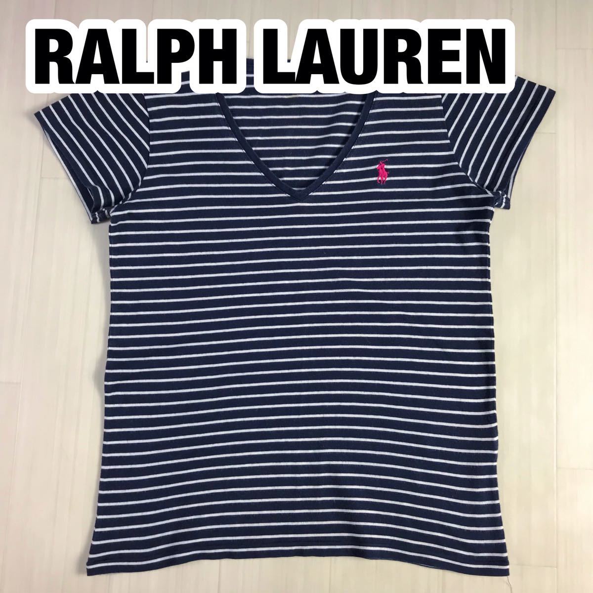 RALPH LAUREN ラルフローレン 半袖Tシャツ レディース ネイビー ホワイト ボーダー拍卖