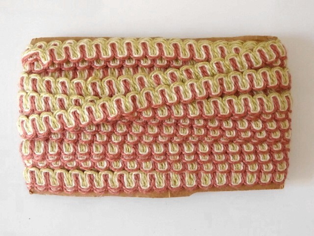 ◆◇毛糸リボン ピンク×緑×白◇◆レーステープ手芸ドイツレトロビンテージアンティークヴィンテージインテリア拍卖