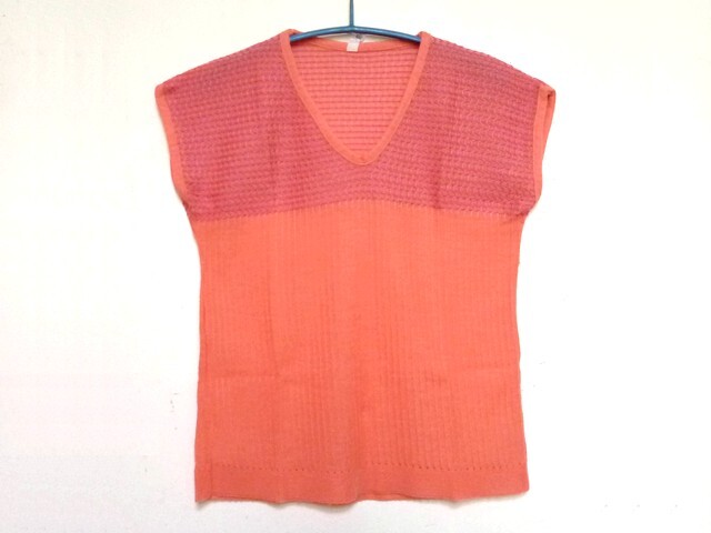 ◆◇レトロ古着フレンチスリーブニット サーモンピンク 46◇◆ドイツヨーロッパ古着ノースリーブVネックサマーニット拍卖