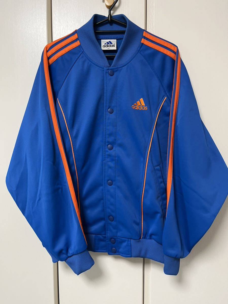 アディダス adidas ジャージ スナップボタン デサント、日本製 ブルー、オレンジ サイズL拍卖