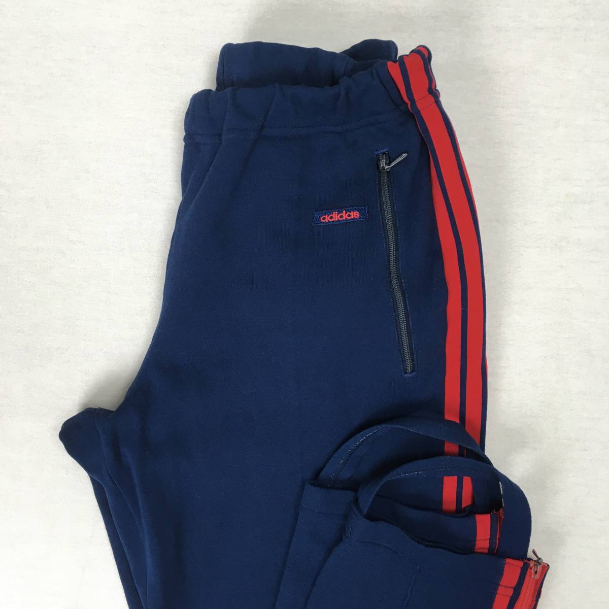 【70s】adidas アディダス ADS-3P ジャージ トラックパンツ 西ドイツタグ 70年代 サイズ2 ネイビー/レッド デサント製拍卖