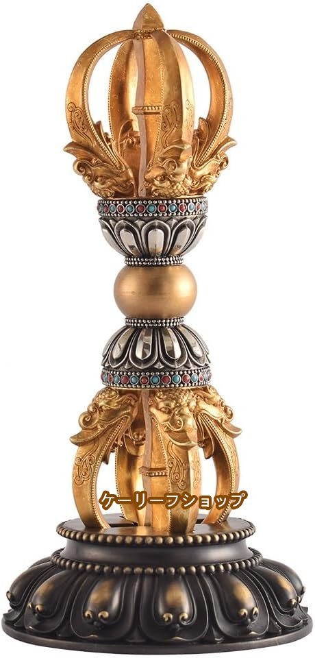 【ケーリーフショップ】密教法具 五鈷杵 西蔵 仏教 仏具 法具 金剛杵 降魔杵 ドルジェ ヴァジュラ 魔除け お守り 護符 含む 台座 (12CM)拍卖