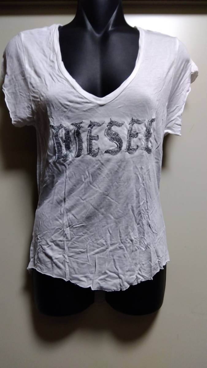 ☆ディーゼル深Vネック切りっぱなしロゴTシャツ☆超美品拍卖