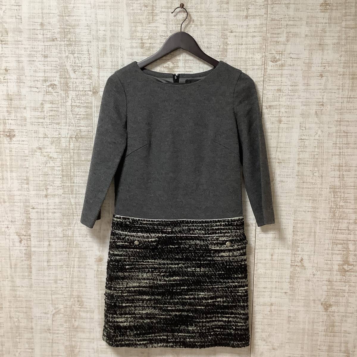 A374◇UNTITLED|アンタイトル ワンピース グレー×ブラック 新品同様 サイズ2拍卖