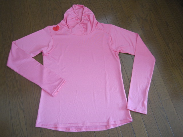 パーカー・Tシャツ・パーカーTシャツ・ピンク・M・肩にハート・サラサラ・ひんやり・速乾性・UV・指穴あり拍卖